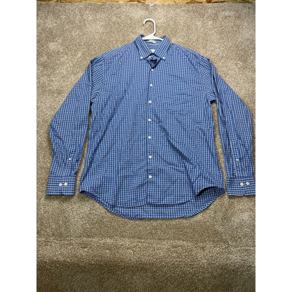 Peter Millar Crown Comfort Mens Large Blue Gingham Check Button Down Shirt